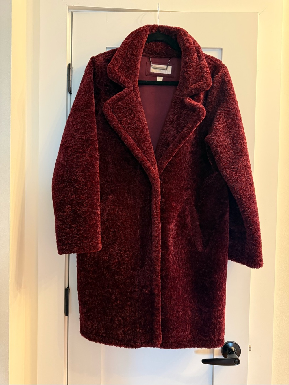 Michael Kors Plush Teddy Coat in Wine Red